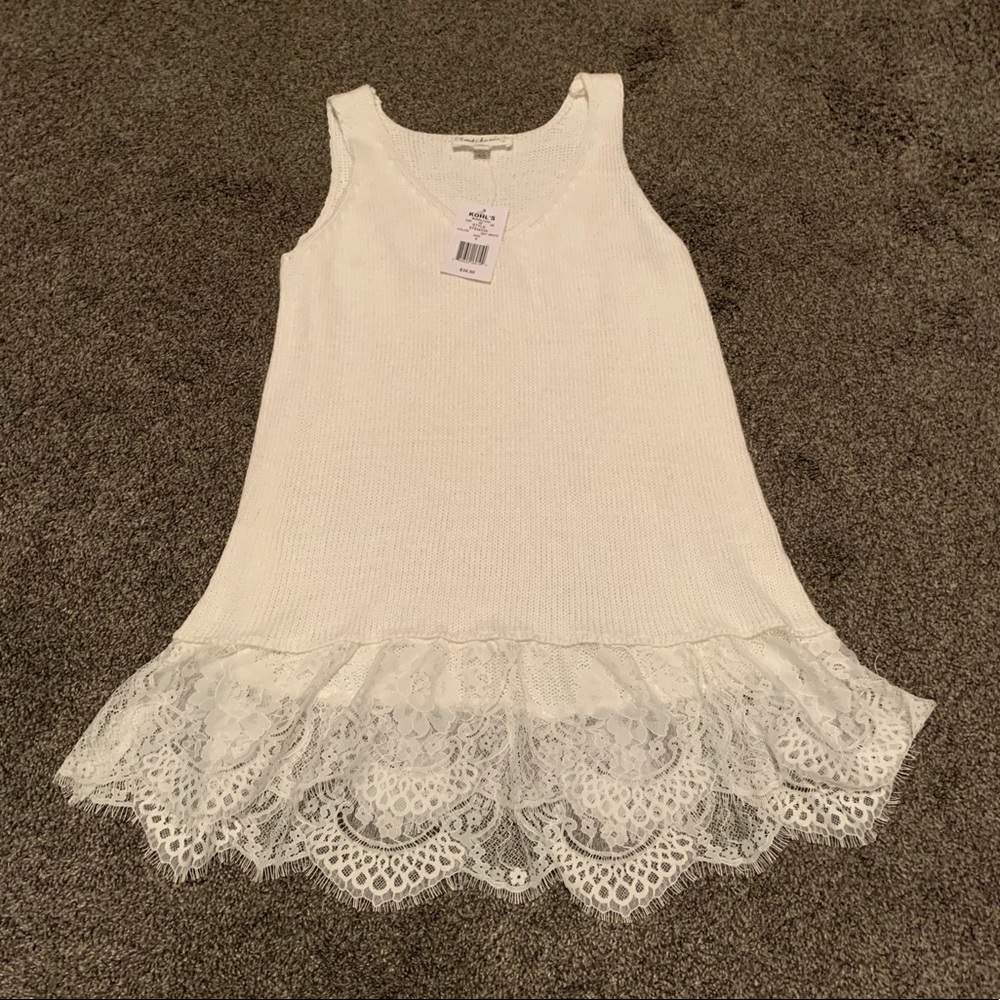 White Knit Tank Top w/ Lace (NWT, Size S)